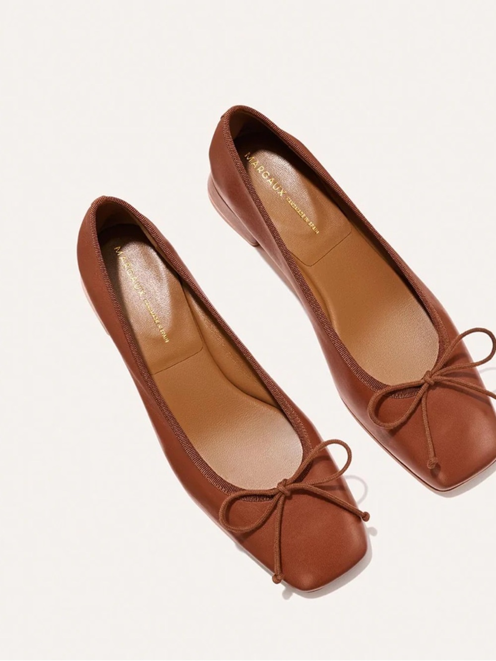Margaux Brown Leather Ballet Flats with Bow